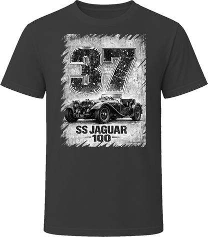 1937 SS Jaguar 100 retro racing graphic t-shirt in black
