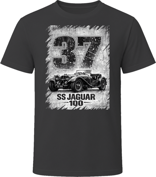1937 SS Jaguar 100 retro racing graphic t-shirt in black