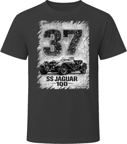 1937 SS Jaguar 100 retro racing graphic t-shirt in black