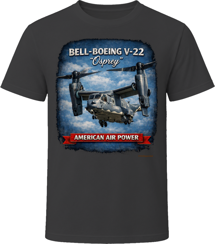 Bell-Boeing V-22 Osprey American Air Power distressed graphic t-shirt in black