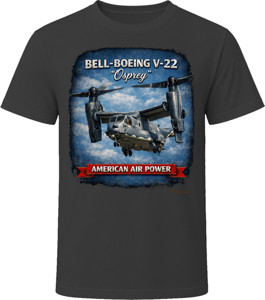 Bell-Boeing V-22 Osprey American Air Power distressed graphic t-shirt in black