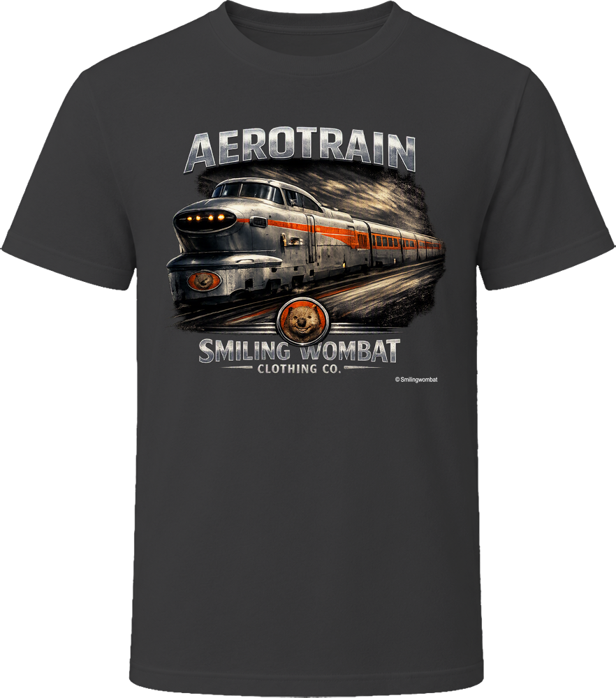 Aerotrain vintage railroad graphic t-shirt in black – distressed locomotive design