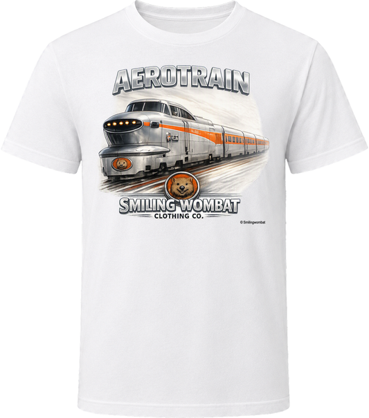 Aerotrain railroad graphic t-shirt in white – vintage streamlined train 