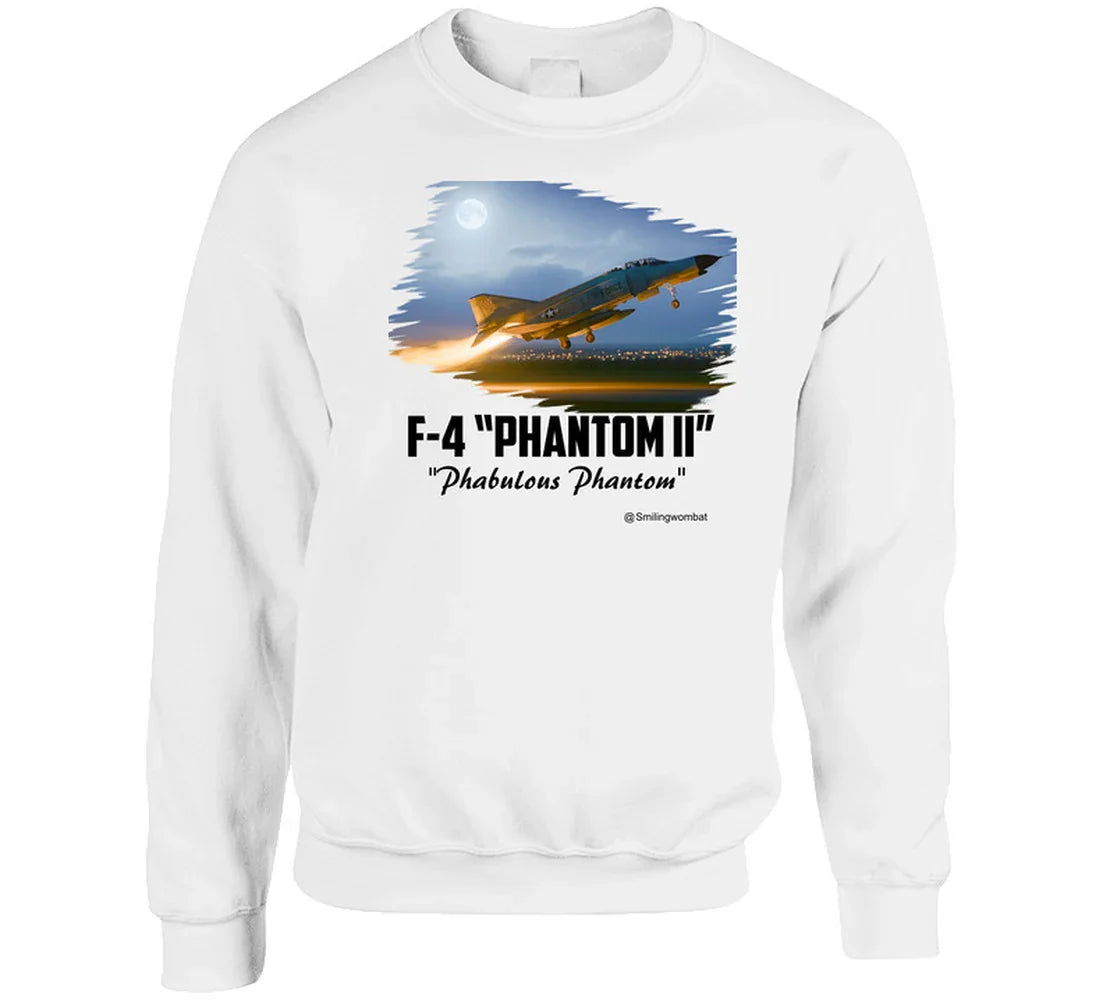 White sweatshirt with F-4 Phantom II graphic on a white background