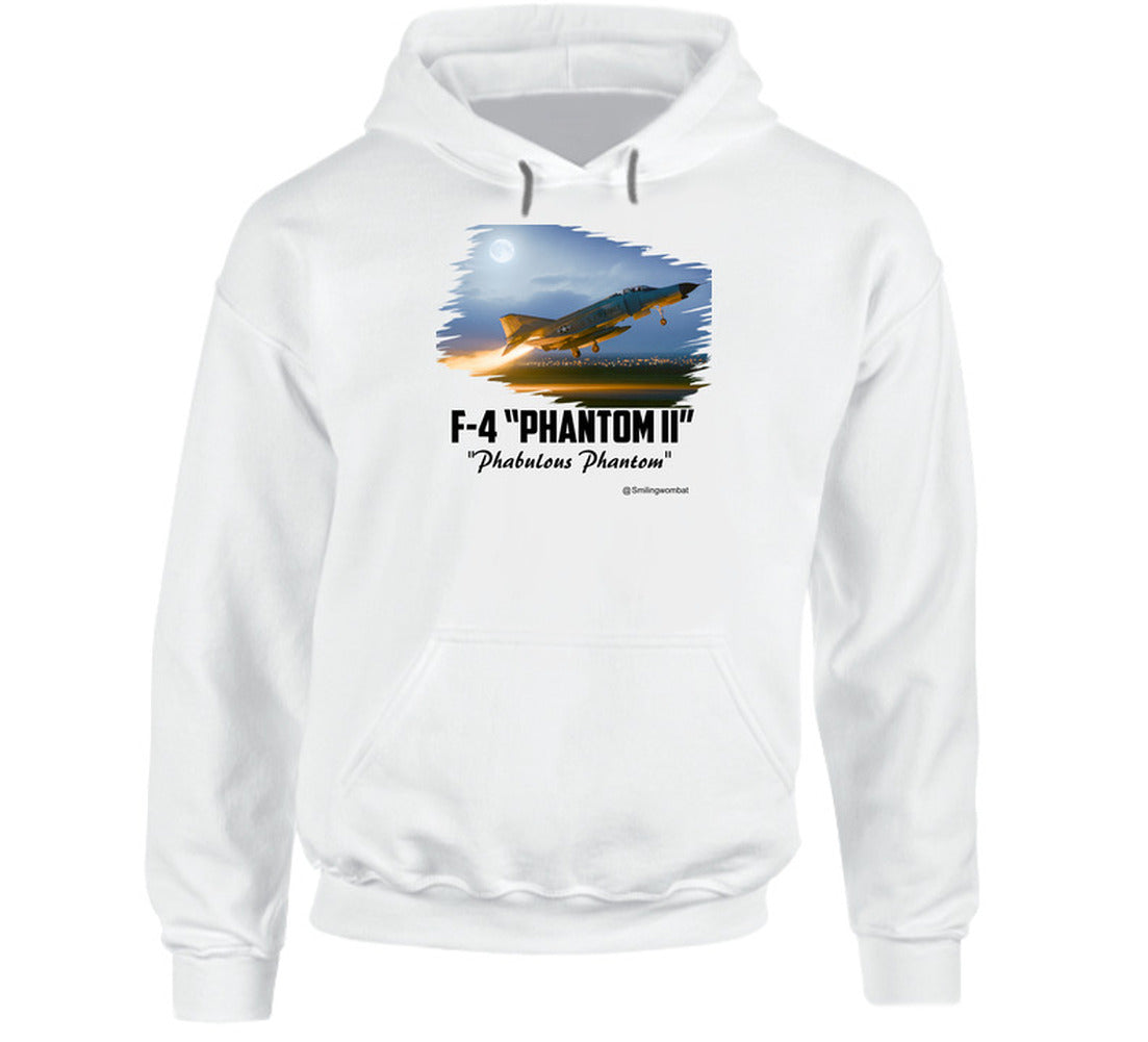 White hoodie with F-4 Phantom II graphic on a white background