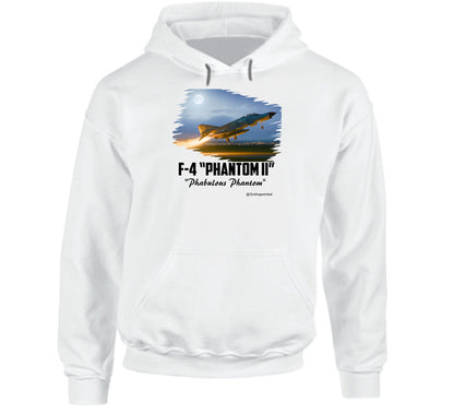 White hoodie with F-4 Phantom II graphic on a white background