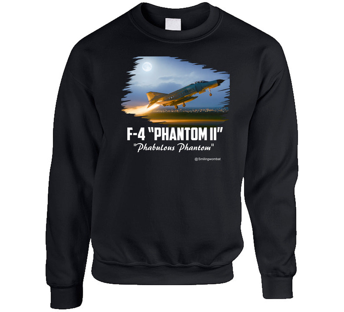 Black sweatshirt with F-4 Phantom II design on a white background