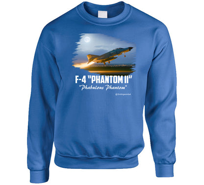 Blue sweatshirt with F-4 Phantom II graphic and text on a white background