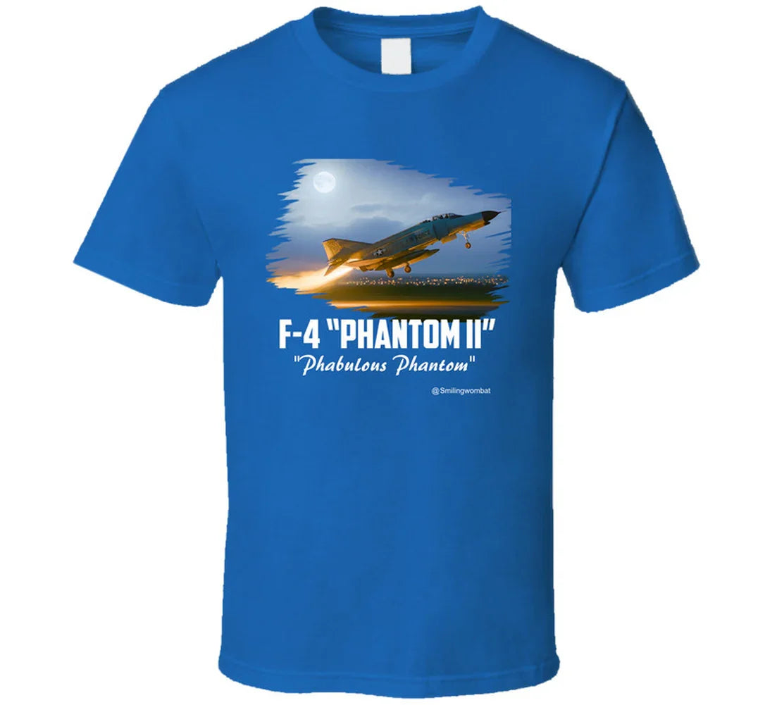 Blue t-shirt with F-4 Phantom II graphic on a white background