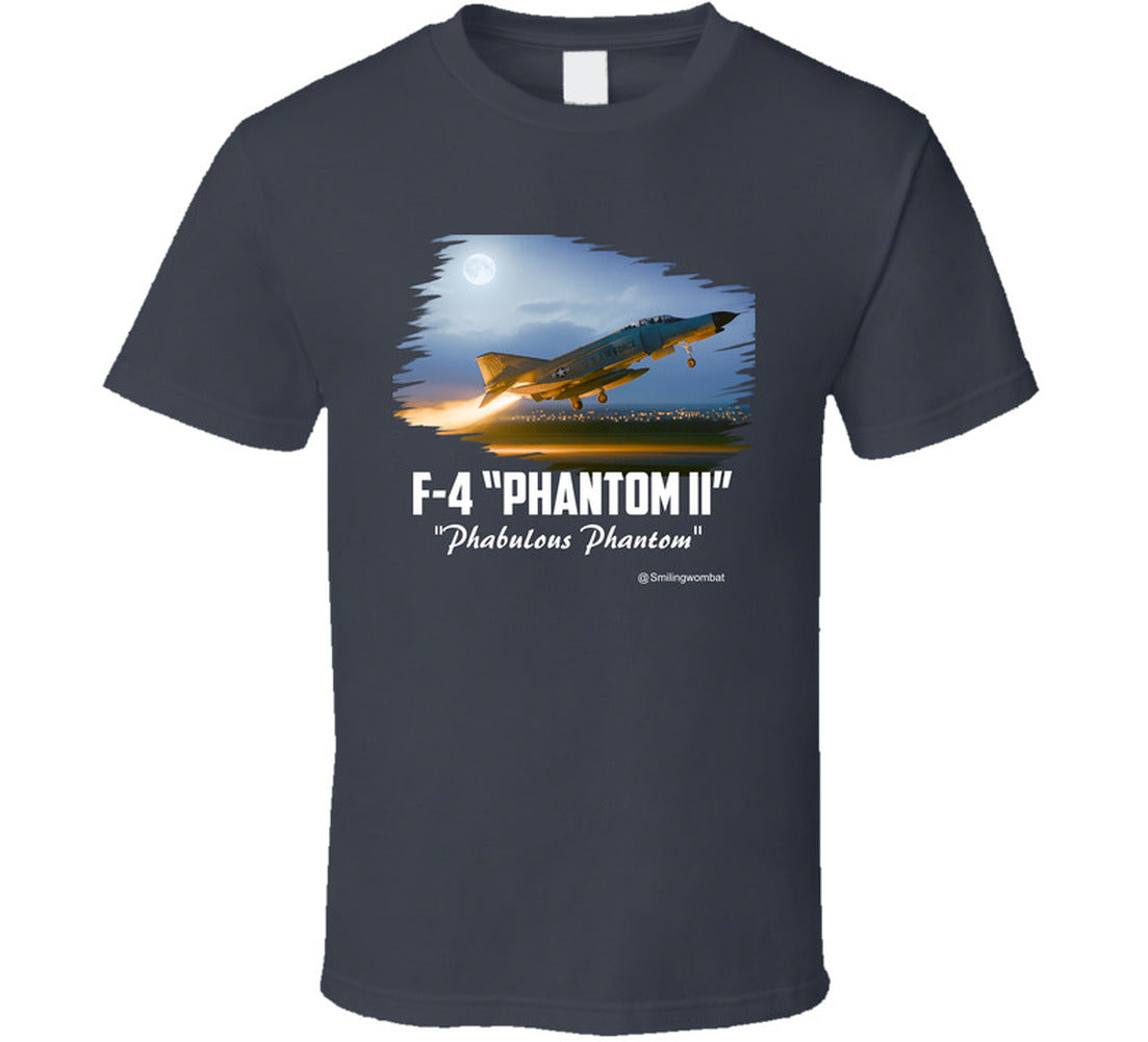 Charcoal Grey t-shirt with F-4 Phantom II graphic and text on a white background
