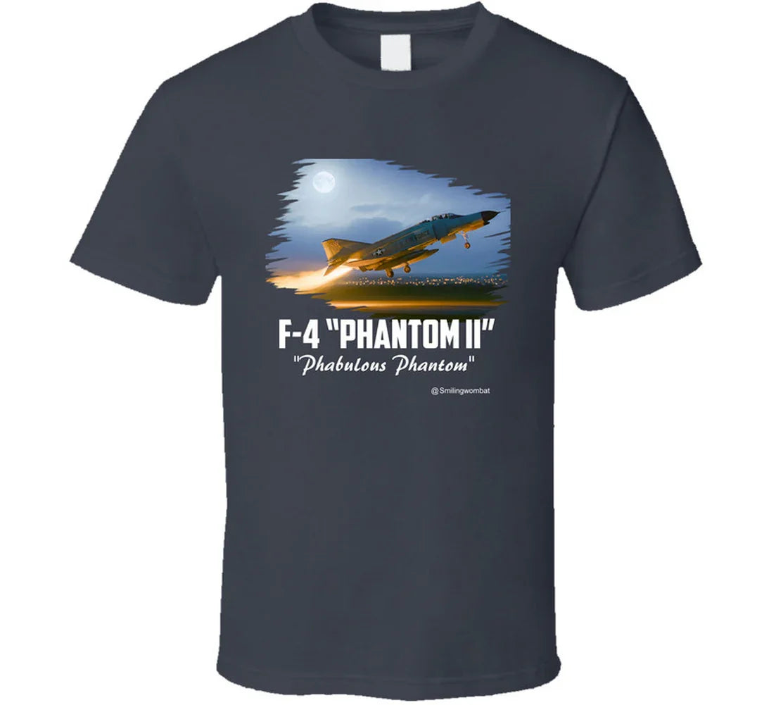 Charcoal Grey t-shirt with F-4 Phantom II graphic and text on a white background