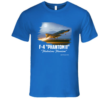 Blue t-shirt with F-4 Phantom II graphic on a white background
