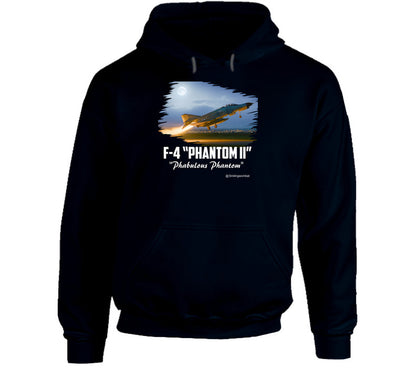 Black hoodie with F-4 Phantom II graphic on a white background