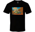 - “Smiling Wombat RV T-shirt featuring vintage-style car towing trailer up mountain with ‘Come on Baby’ slogan”
