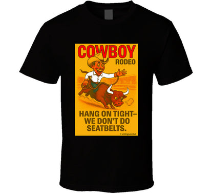 "Funny cowboy rodeo T-shirt – cartoon bull rider graphic by Smiling Wombat"