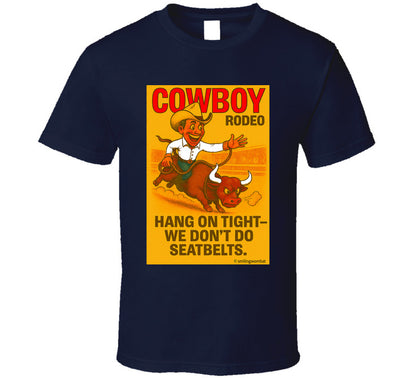 "Funny cowboy rodeo T-shirt – cartoon bull rider graphic by Smiling Wombat"