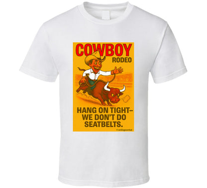 "Funny cowboy rodeo T-shirt – cartoon bull rider graphic by Smiling Wombat"