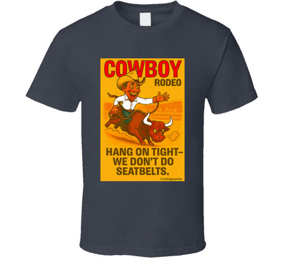 "Funny cowboy rodeo T-shirt – cartoon bull rider graphic by Smiling Wombat"