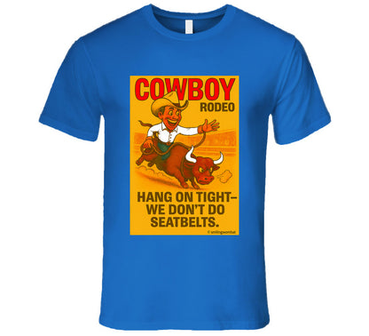 "Funny cowboy rodeo T-shirt – cartoon bull rider graphic by Smiling Wombat"