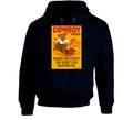 "Western rodeo hoodie – cartoon cowboy bull ride with dust trail art"