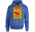 "Western rodeo hoodie – cartoon cowboy bull ride with dust trail art"