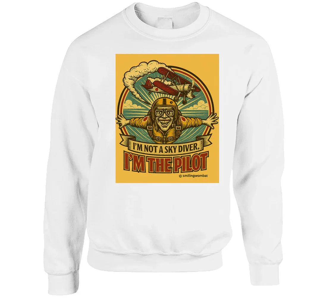 Smiling Wombat 'I'm the Pilot' crewneck sweatshirt – soft cotton blend with retro pilot print
