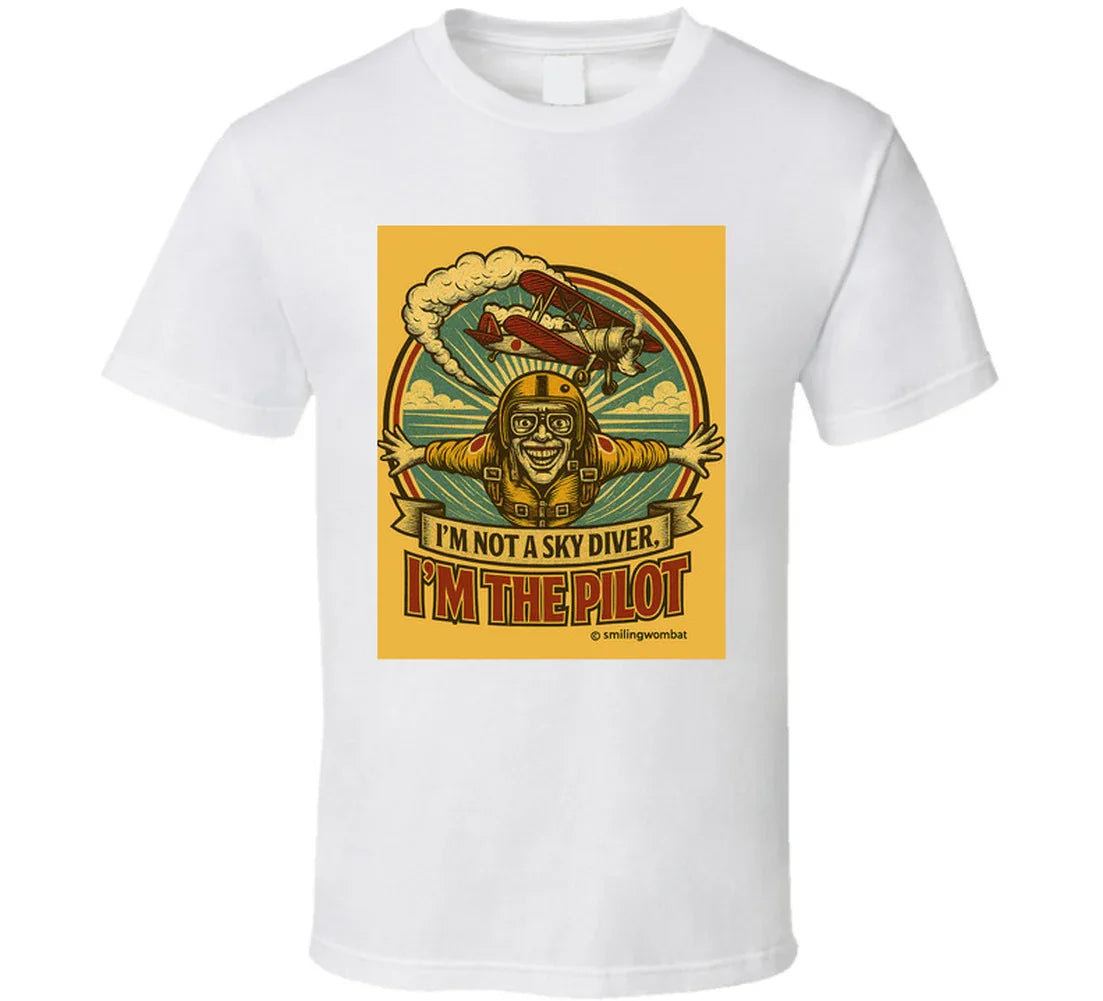 Smiling Wombat 'I'm the Pilot' vintage short sleeve t-shirt – retro aviator biplane design