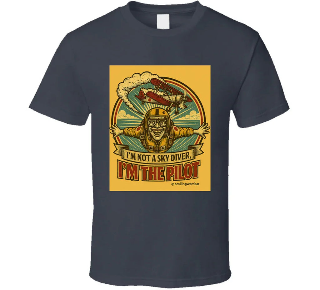 Smiling Wombat 'I'm the Pilot' vintage short sleeve t-shirt – retro aviator biplane design