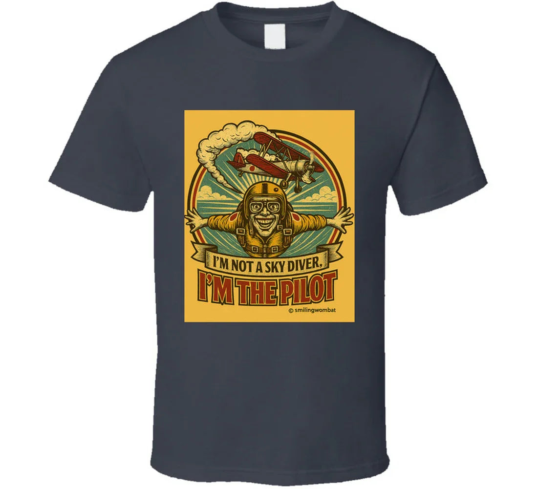 Smiling Wombat 'I'm the Pilot' vintage short sleeve t-shirt – retro aviator biplane design