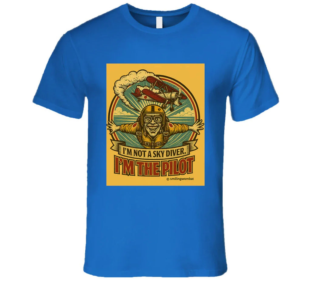 Smiling Wombat 'I'm the Pilot' vintage short sleeve t-shirt – retro aviator biplane design