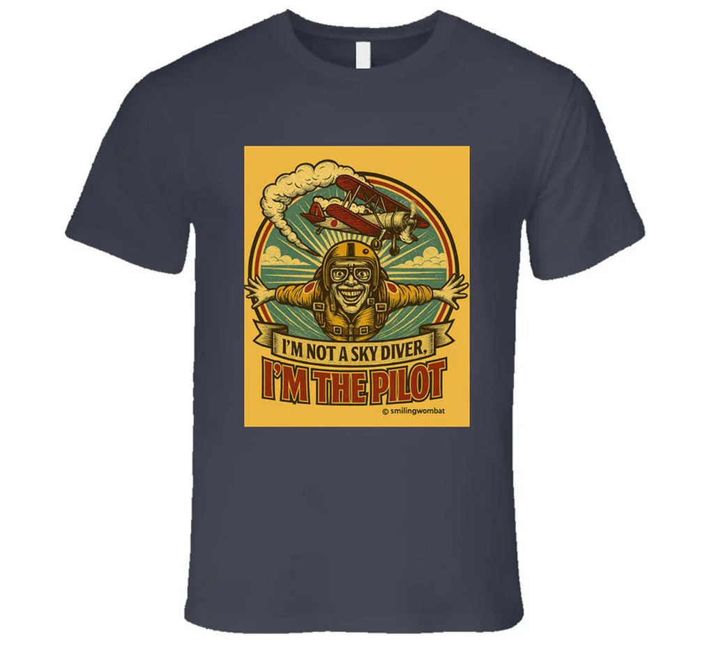 Smiling Wombat 'I'm the Pilot' vintage short sleeve t-shirt – retro aviator biplane design