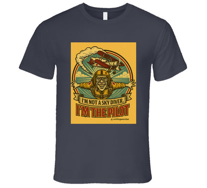 Smiling Wombat 'I'm the Pilot' vintage short sleeve t-shirt – retro aviator biplane design