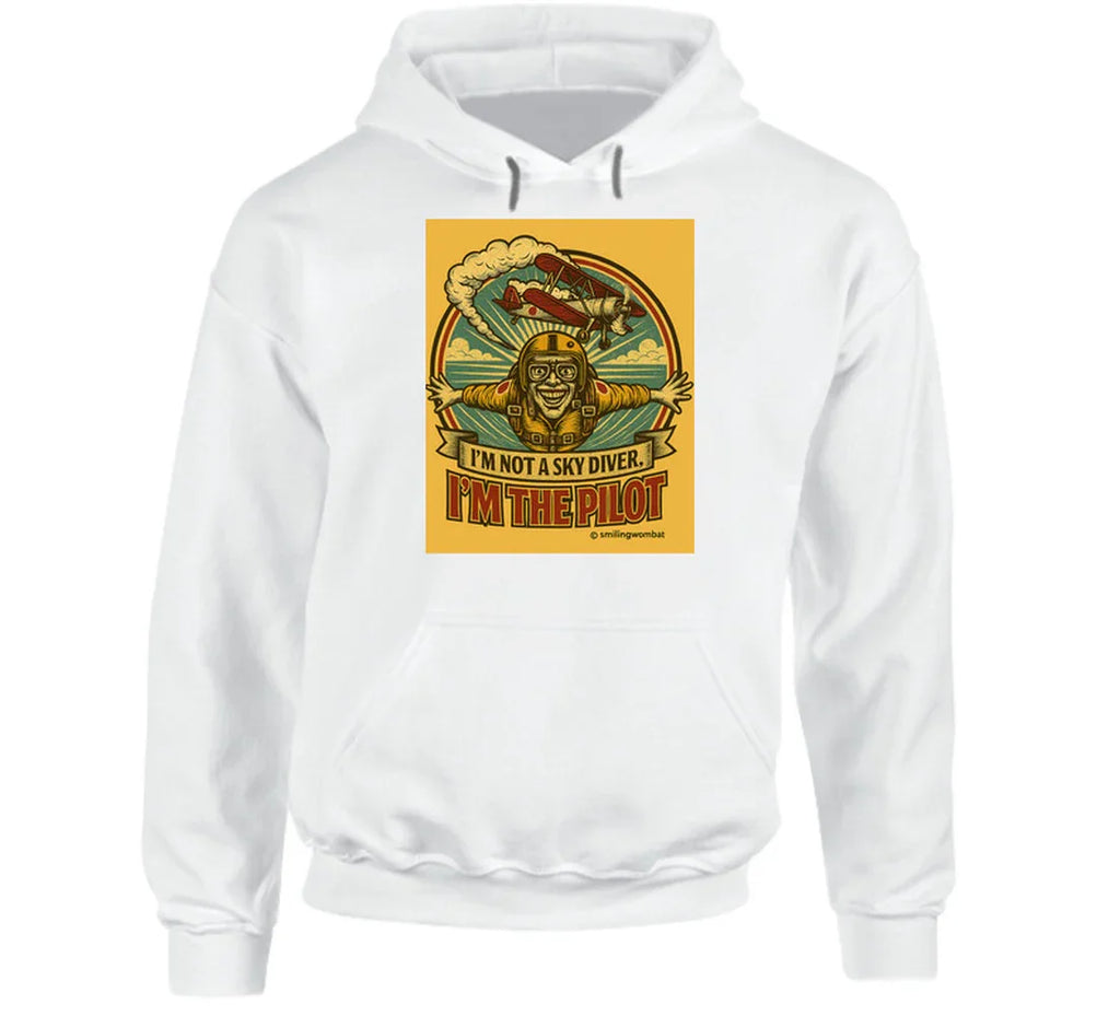 Smiling Wombat 'I'm the Pilot' pullover hoodie – warm aviator hoodie with distressed vintage design