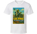 Lee Ping Daredevil Frog T-shirt – cartoon frog jumping motorcycle over cars