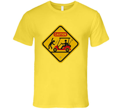 “Golf cart collision caution sign T-shirt”
