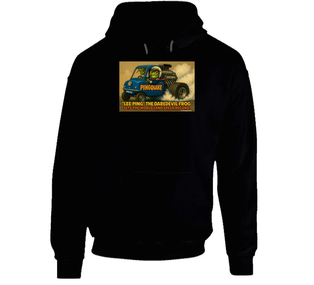 “Lee Ping Pingquake hoodie with frog and oversized engine”