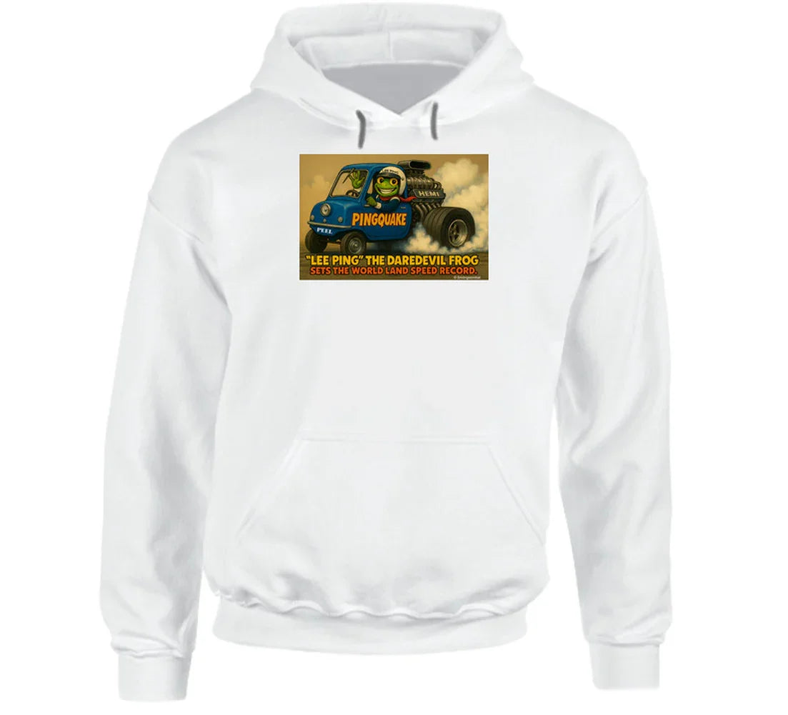 “Lee Ping Pingquake hoodie with frog and oversized engine”
