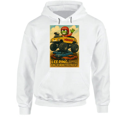 "VW Thing monster truck hoodie with Lee Ping waving from cab"