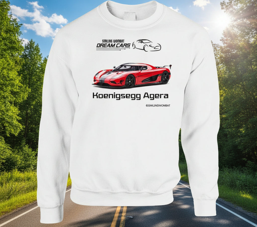 - "Red Koenigsegg Agera RS sweatshirt design"
