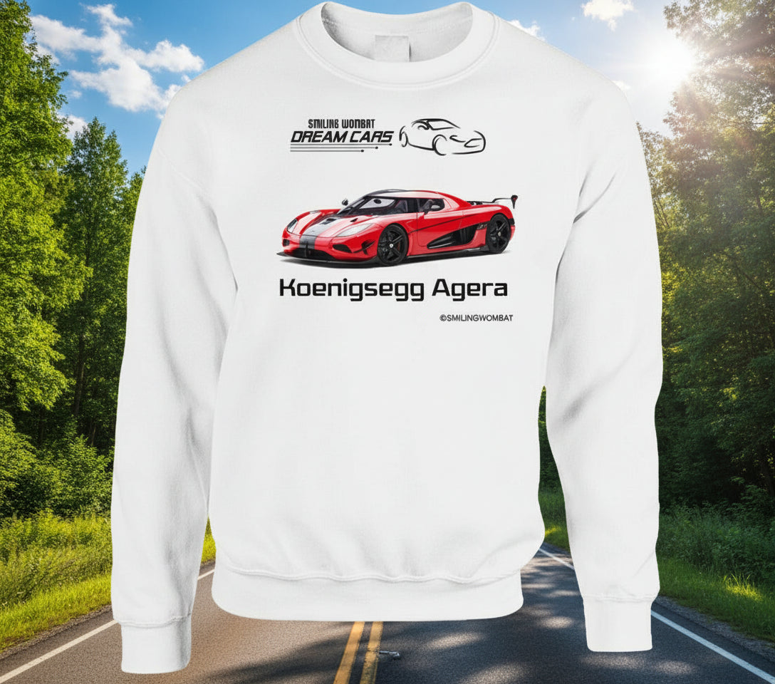 - "Red Koenigsegg Agera RS sweatshirt design"
