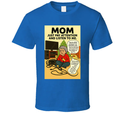 “Funny Christmas tech fail T-shirt with frustrated mom and tangled cords – Smiling Wombat”
