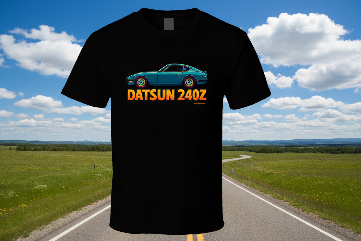 - T-Shirt: Datsun 240Z graphic tee with retro car illustration and bold typography
