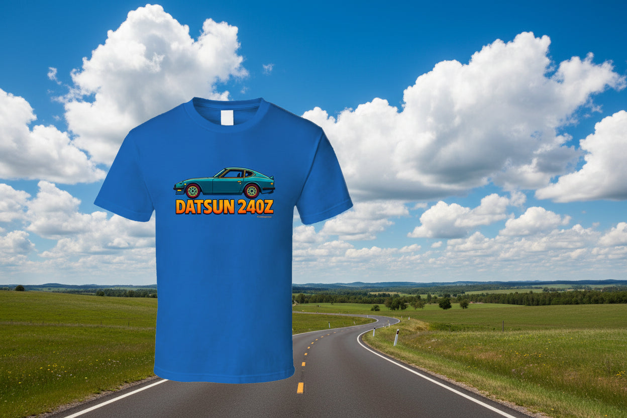 - T-Shirt: Datsun 240Z graphic tee with retro car illustration and bold typography
