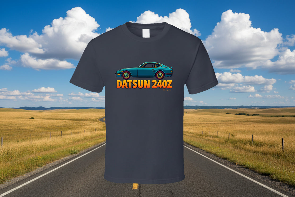 - T-Shirt: Datsun 240Z graphic tee with retro car illustration and bold typography
