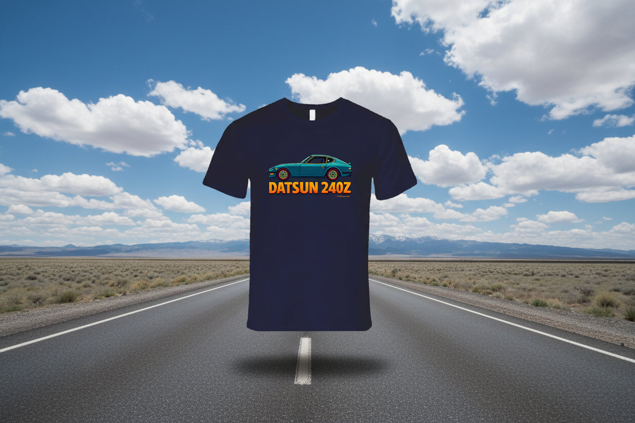 - T-Shirt: Datsun 240Z graphic tee with retro car illustration and bold typography
