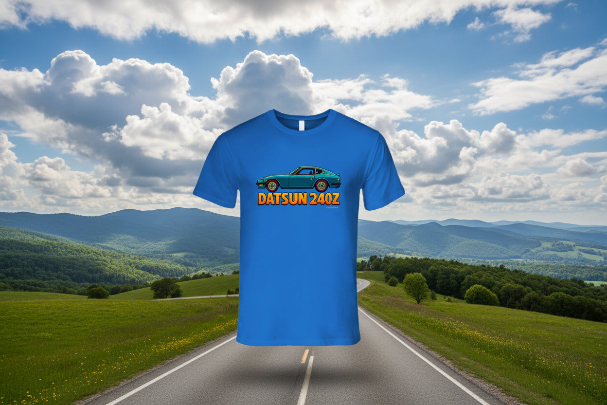 - T-Shirt: Datsun 240Z graphic tee with retro car illustration and bold typography
