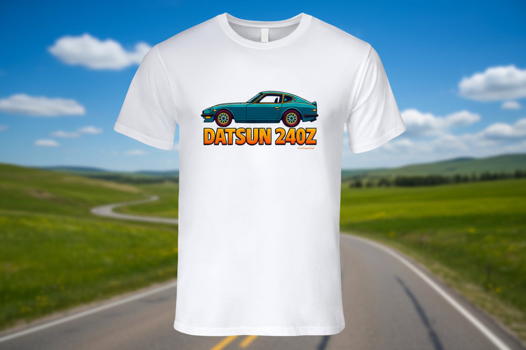 - T-Shirt: Datsun 240Z graphic tee with retro car illustration and bold typography
