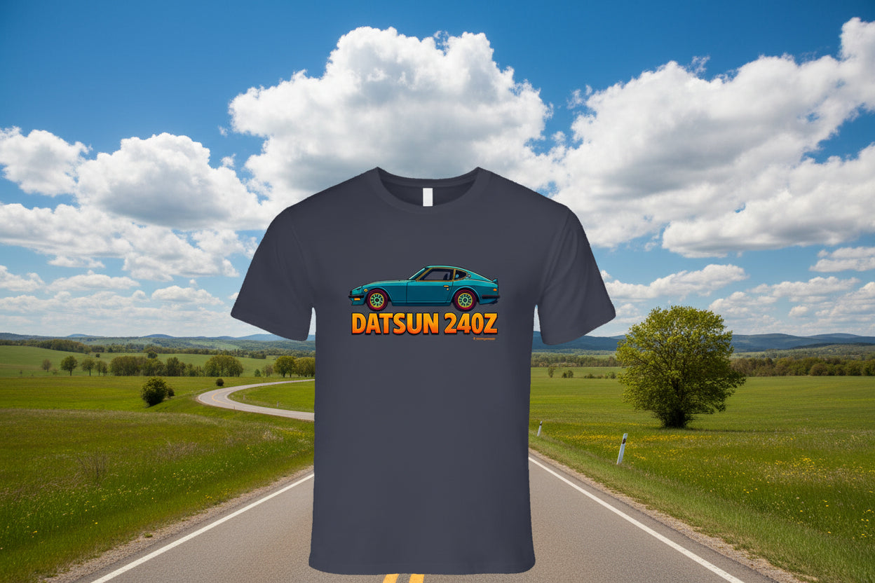 - T-Shirt: Datsun 240Z graphic tee with retro car illustration and bold typography
