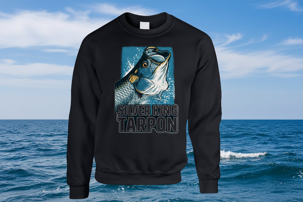 - Sweatshirt: Silver King Tarpon cozy fishing sweatshirt with humorous design