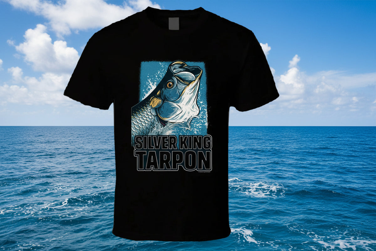 - T-Shirt: Silver King Tarpon funny fishing T-shirt by Smiling Wombat